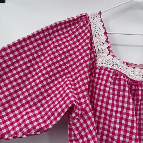 Woman Within Top Women 3X Pink Gingham Cottage Embroidered 3/4 Sleeves Square - Picture 5 of 13